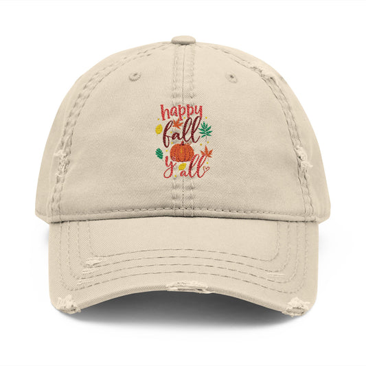 Baseball cap - Distressed / Embroidered - Happy Fall Y'all