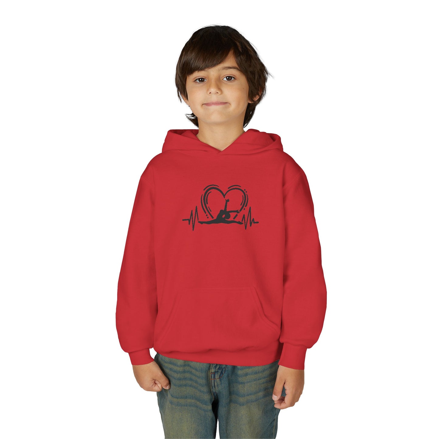 Youth Heavy Blend Hooded Sweatshirt: Gymnastics-Heartbeat