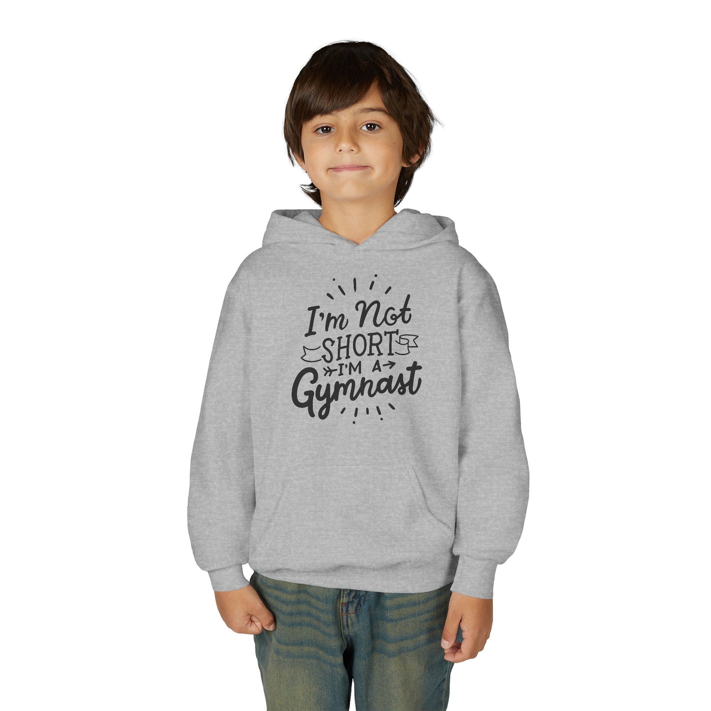 Youth Heavy Blend Hooded Sweatshirt: Gymnastics-I'm not short