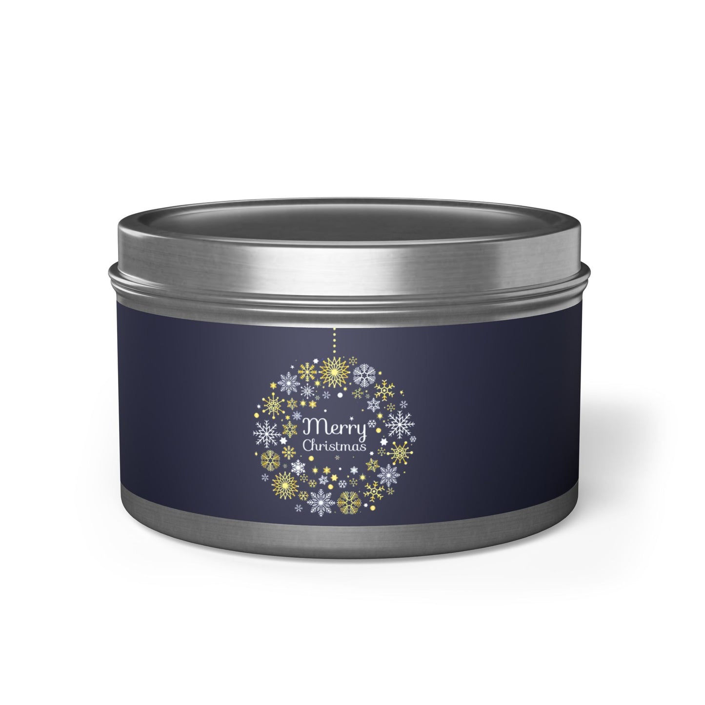 Tin Candles: Merry Christmas navy snow bulb