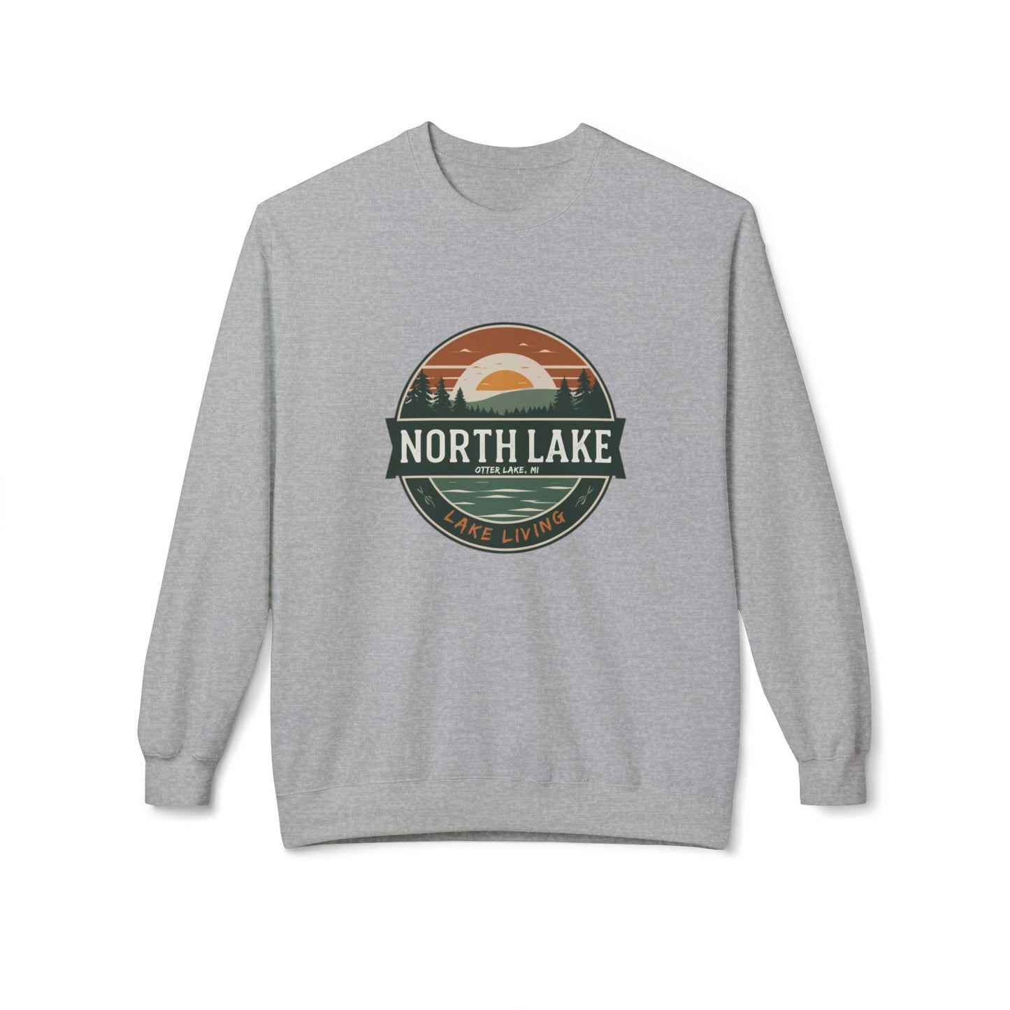 North Lake Crewneck Sweatshirt - Vintage Sunset Graphic