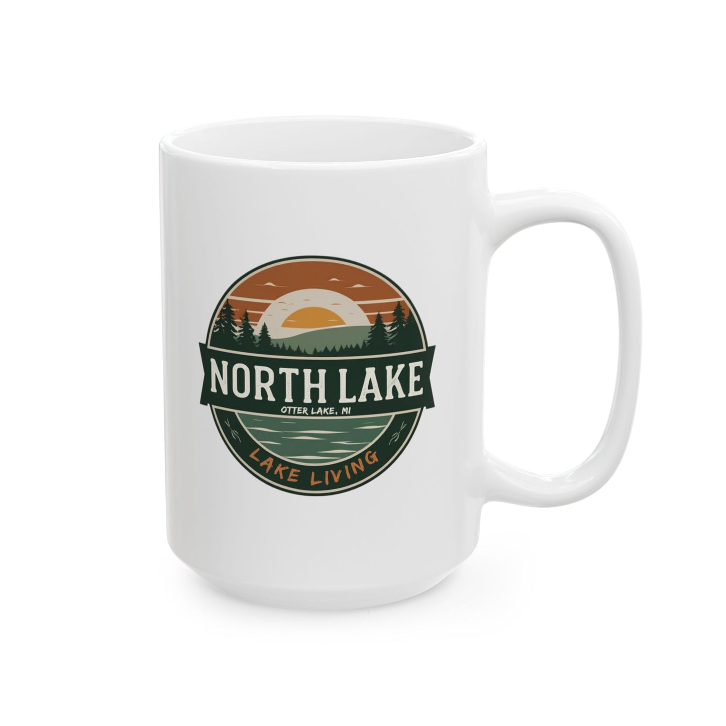 North Lake Ceramic Mug — Vintage Sunset Graphic (11oz & 15oz)
