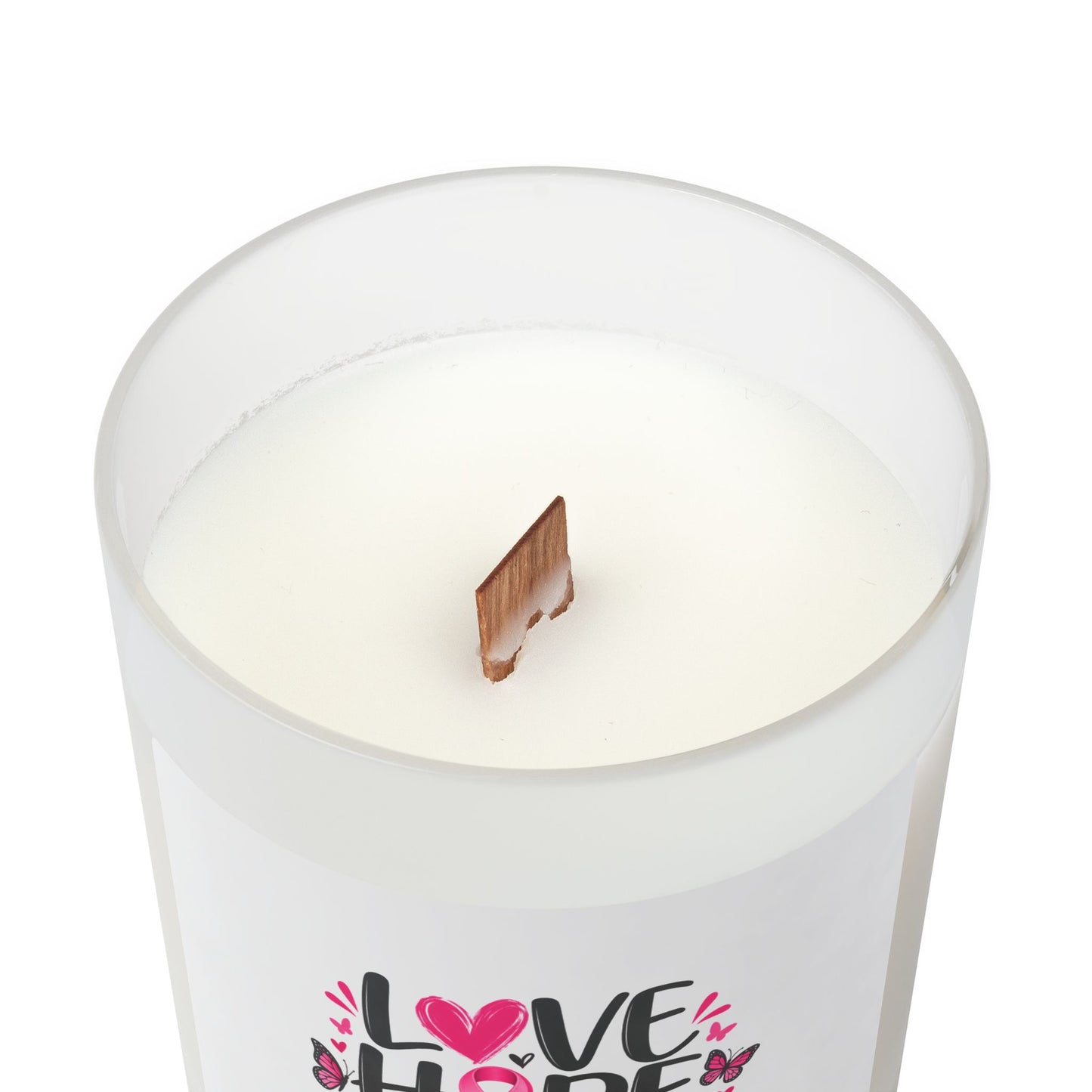 Frosted Glass Candle – Breast Cancer Awareness - Love Hope Cure, 11oz