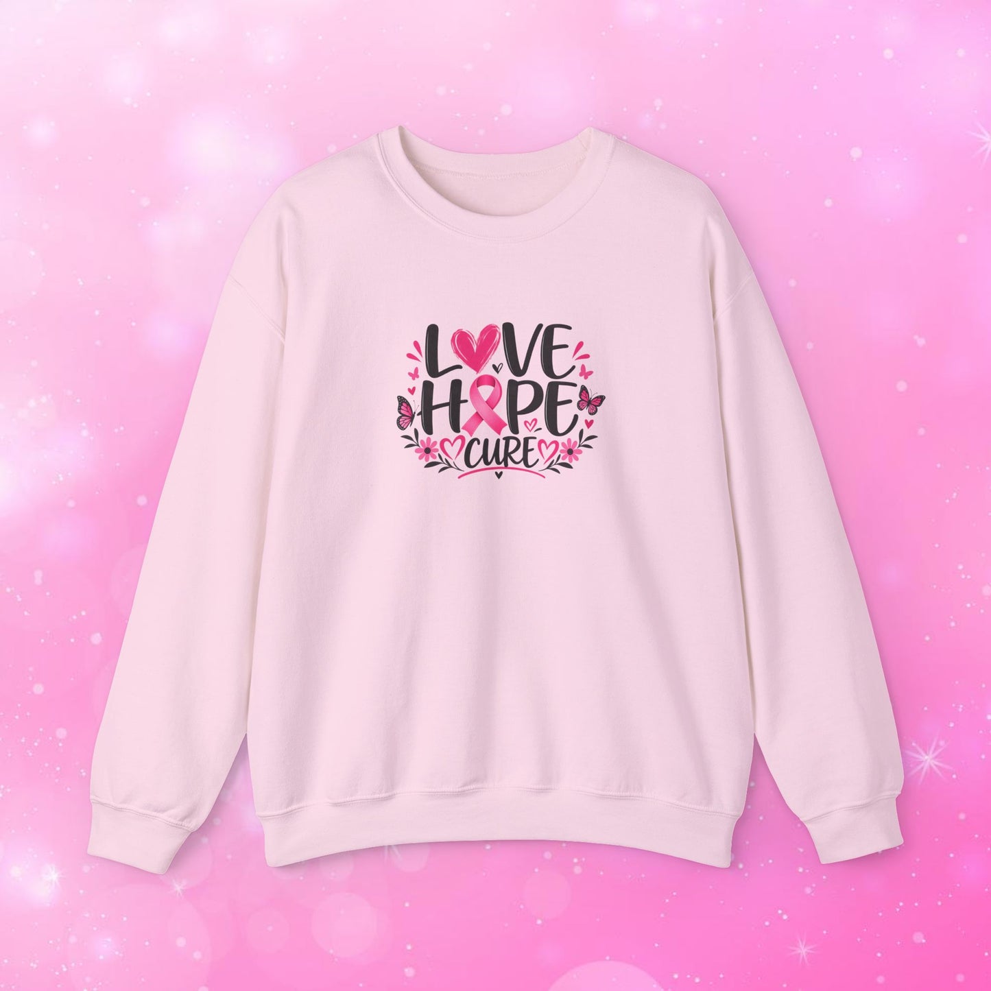 Unisex Heavy Blend Sweatshirt (Crewneck) - Breast Cancer - Love, Hope, Cure