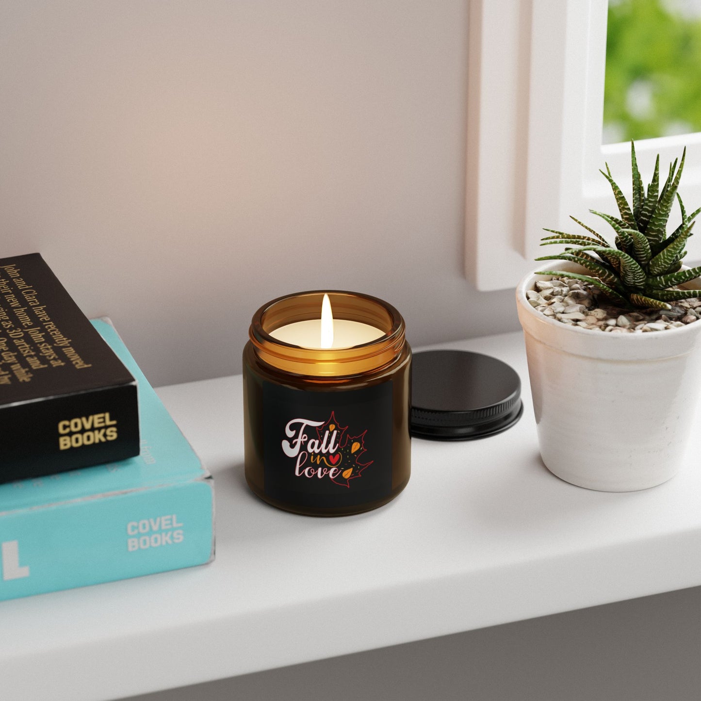 Scented Soy Candle (Multi-Size, Amber Jar): Fall in Love (black)