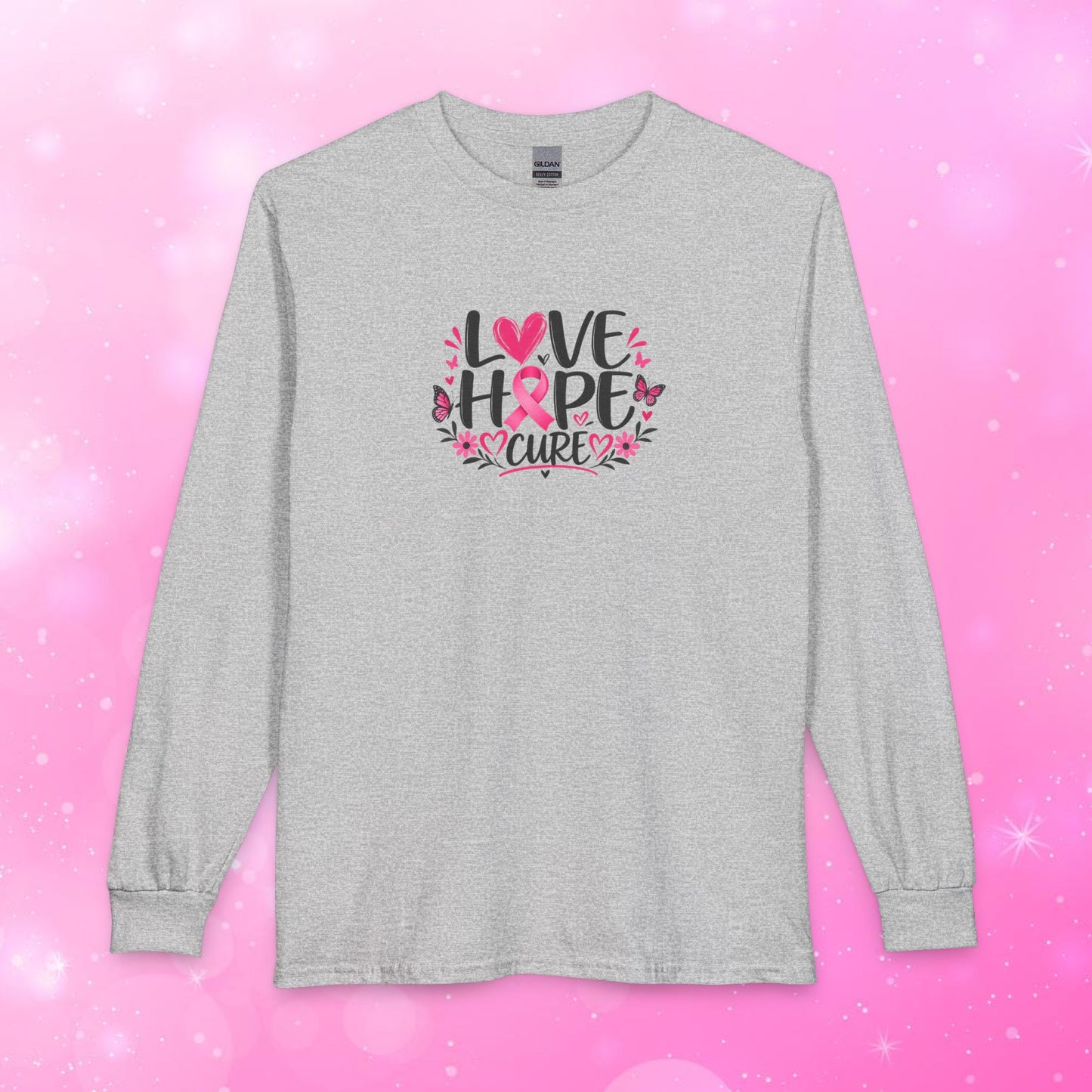 Unisex Long Sleeve T-Shirt - Breast Cancer - Love, Hope, Cure