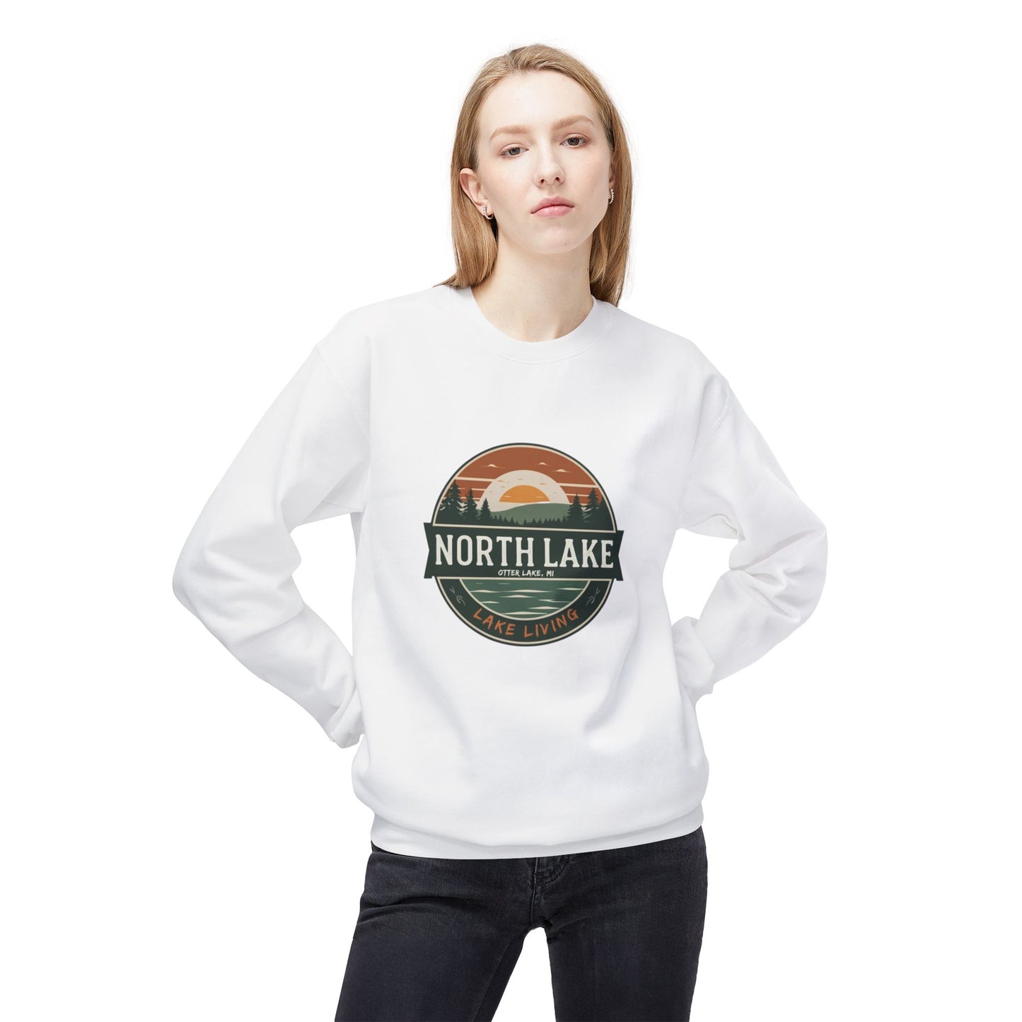 North Lake Crewneck Sweatshirt - Vintage Sunset Graphic