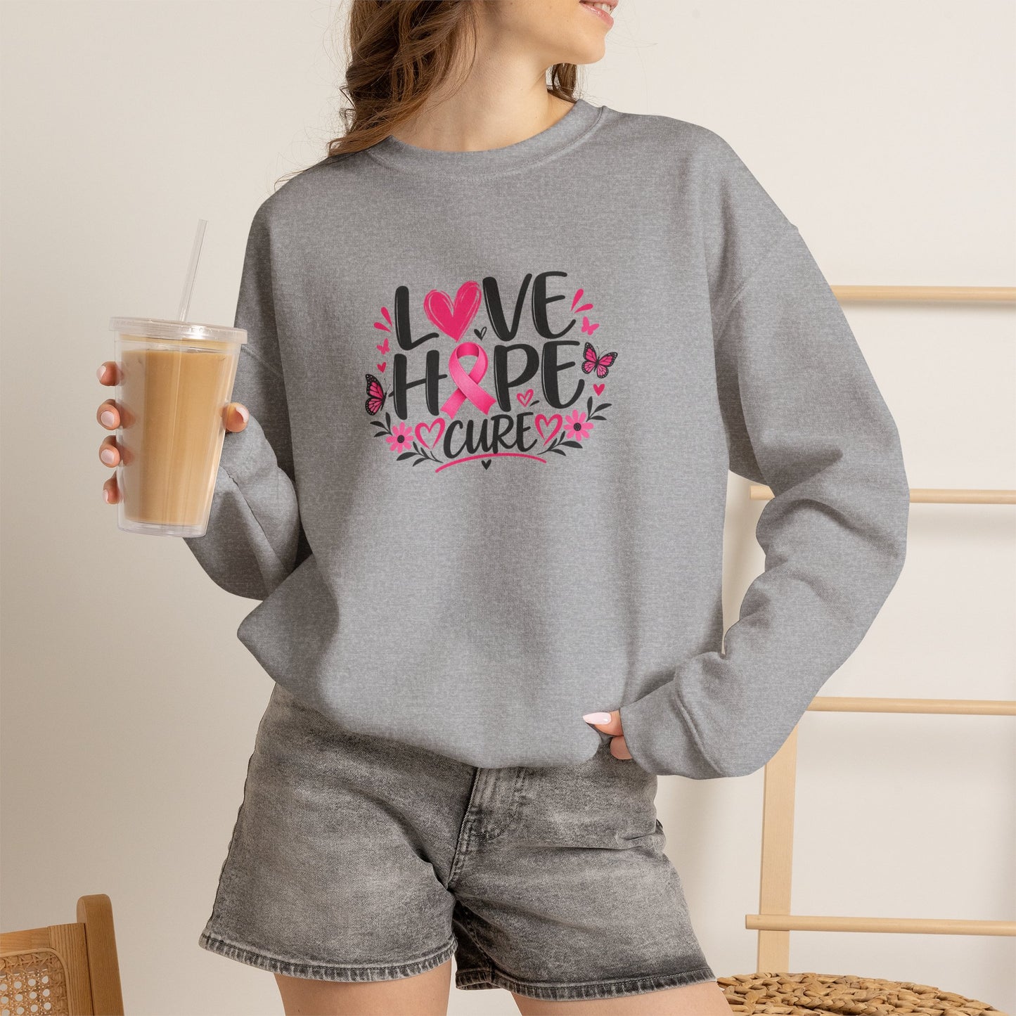 Unisex Heavy Blend Sweatshirt (Crewneck) - Breast Cancer - Love, Hope, Cure
