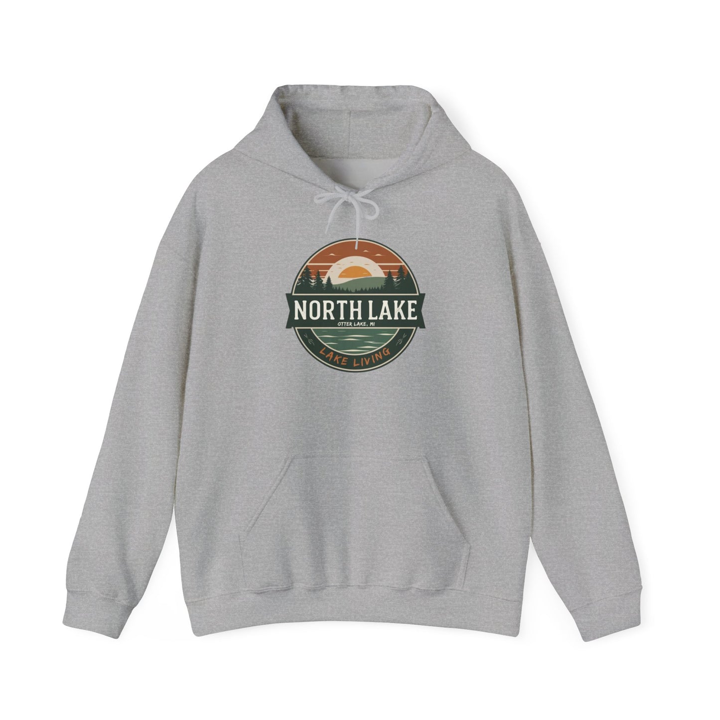 North Lake Hoodie Sweatshirt - Vintage Sunset Graphic