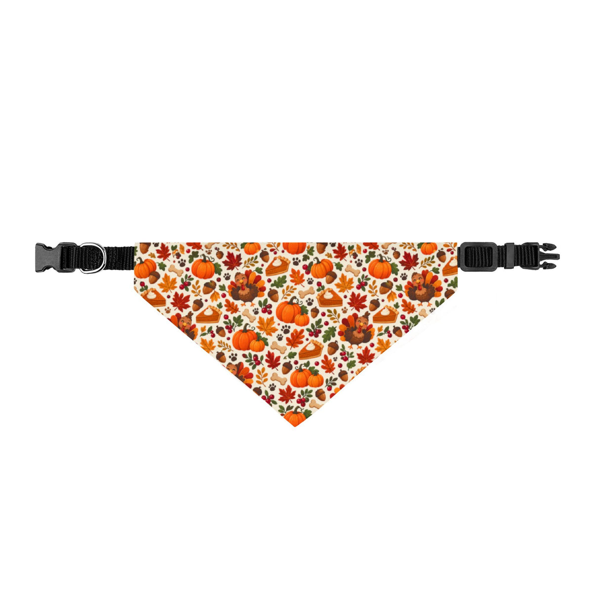Thanksgiving Clip-On Pet / Dog Bandana - Fall Pumpkins, Pie, Turkey, Acorns, Pawprints, Dog bones