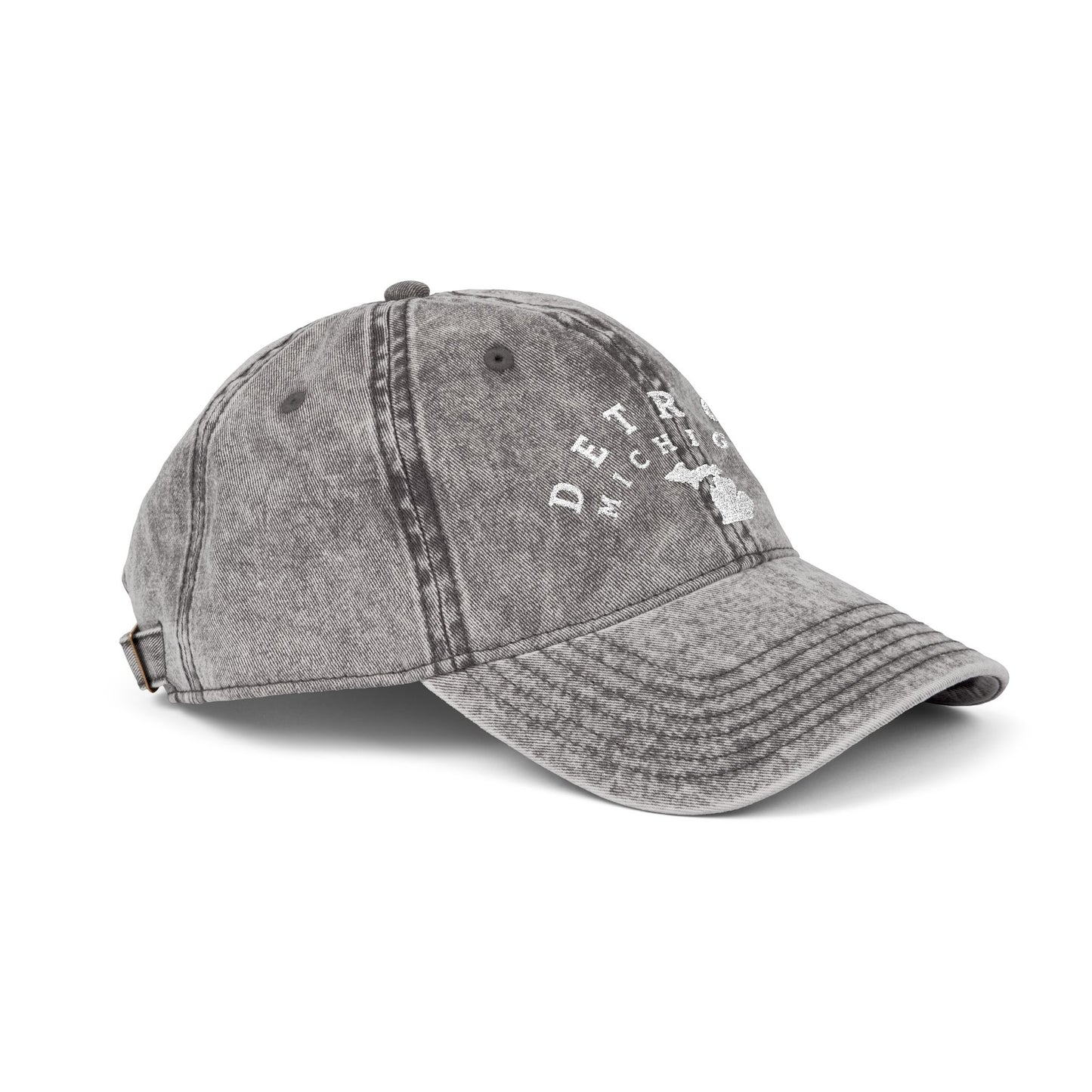 Vintage Distressed Embroidered Baseball Cap — Detroit, Michigan (white lettering)
