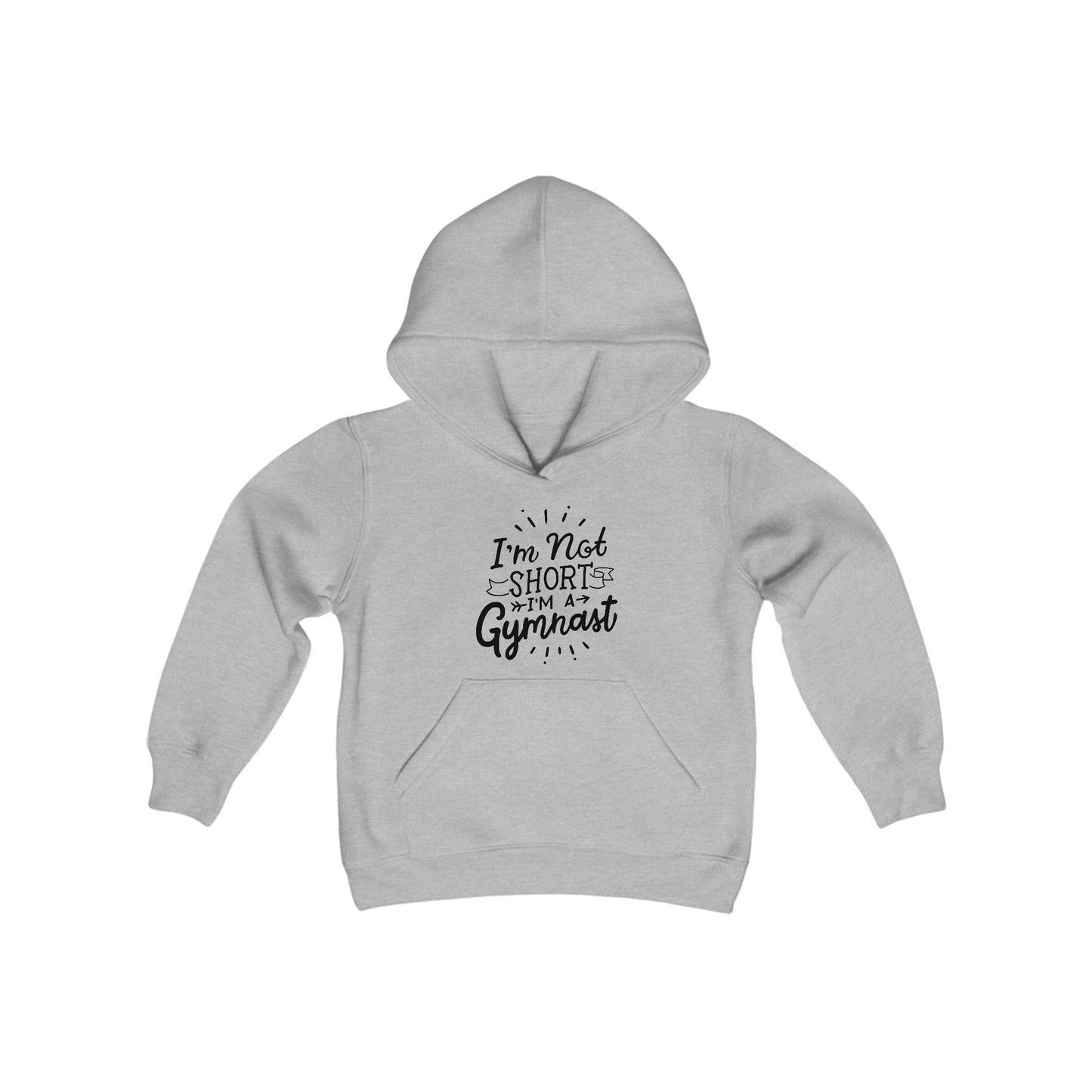 Youth Heavy Blend Hooded Sweatshirt: Gymnastics-I'm not short