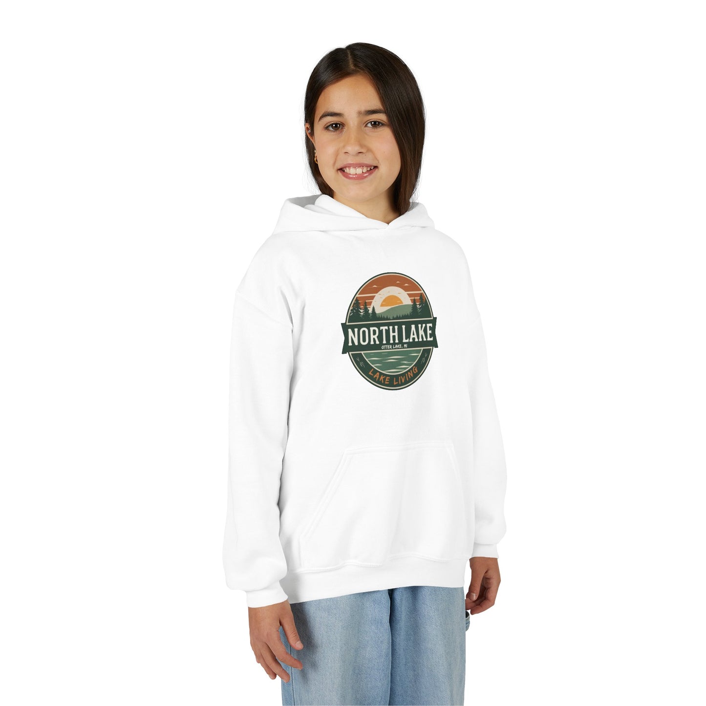 North Lake Youth Hoodie Sweatshirt — Vintage Sunset Graphic