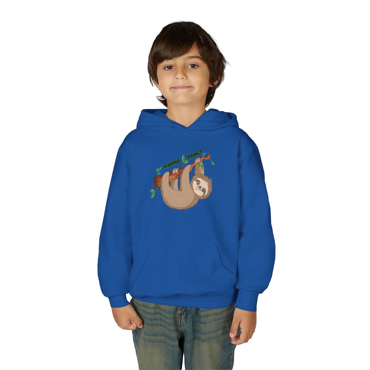 Youth Heavy Blend Hooded Sweatshirt: Sloth - Wanna hang?