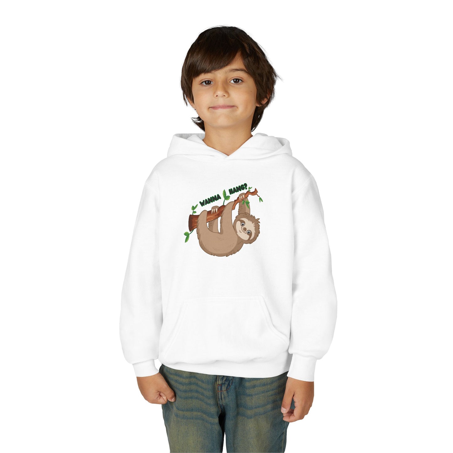 Youth Heavy Blend Hooded Sweatshirt: Sloth - Wanna hang?