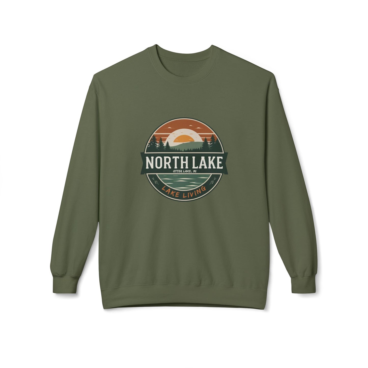 North Lake Crewneck Sweatshirt - Vintage Sunset Graphic