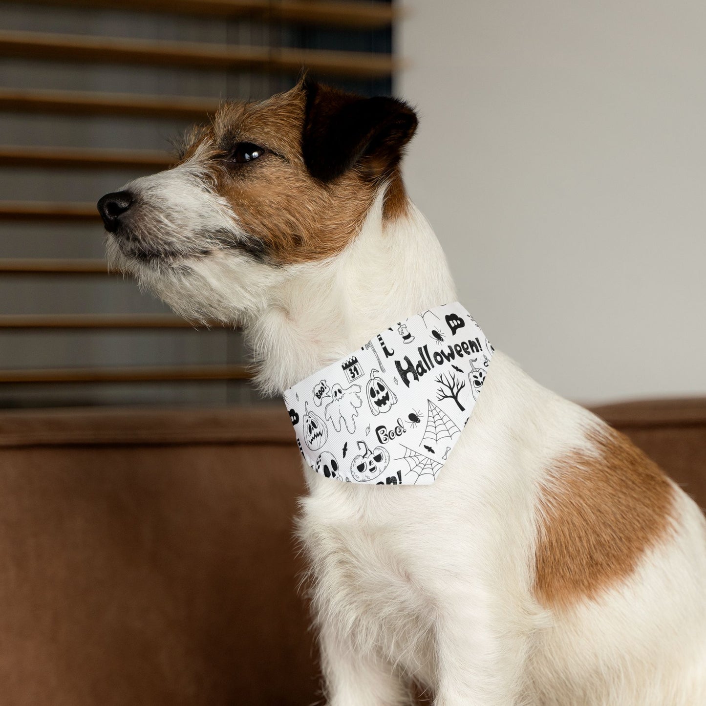 Pet Bandana Collar: B&W Halloween pattern