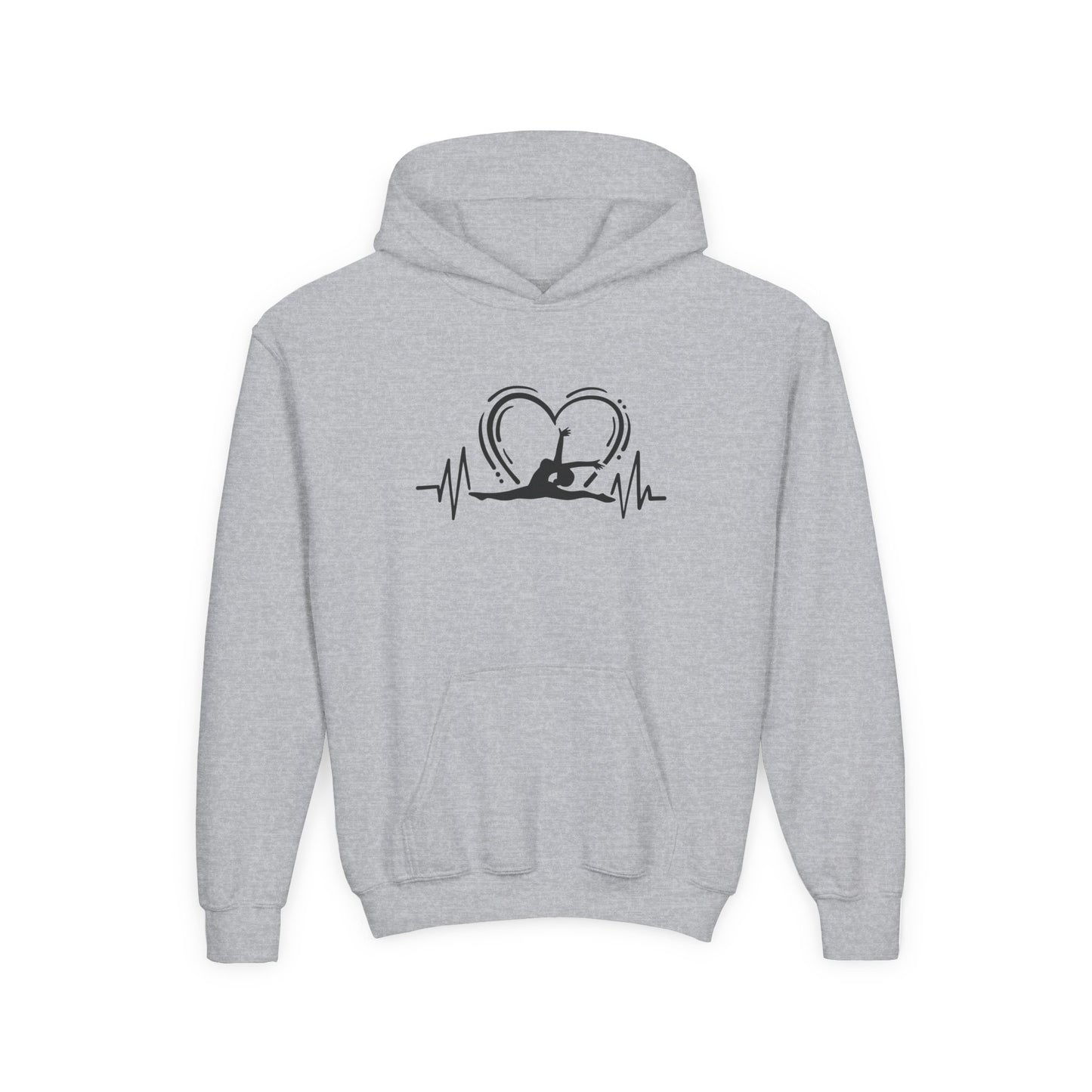 Youth Heavy Blend Hooded Sweatshirt: Gymnastics-Heartbeat