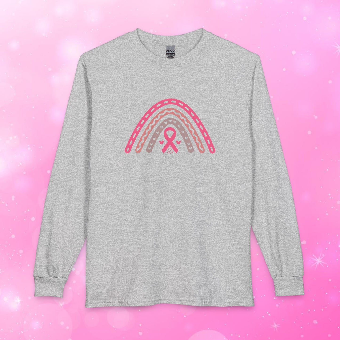 Unisex Long Sleeve Tee - Breast Cancer Awareness Rainbow