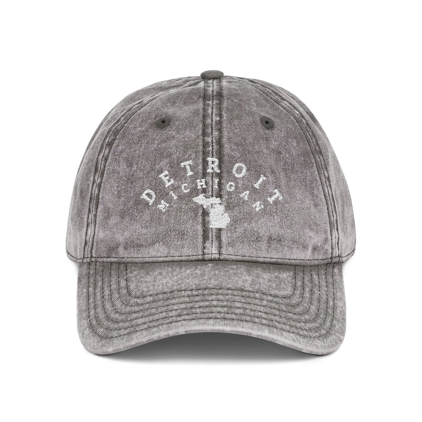Vintage Distressed Embroidered Baseball Cap — Detroit, Michigan (white lettering)