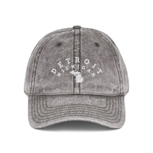 Baseball Cap — Vintage Distressed Embroidered - Detroit, Michigan (white lettering)
